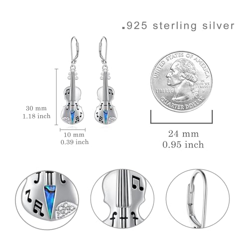 Sterling Silver Violin Dangle Earrings - Music Note Jewelry for Women, Mother's Gift4