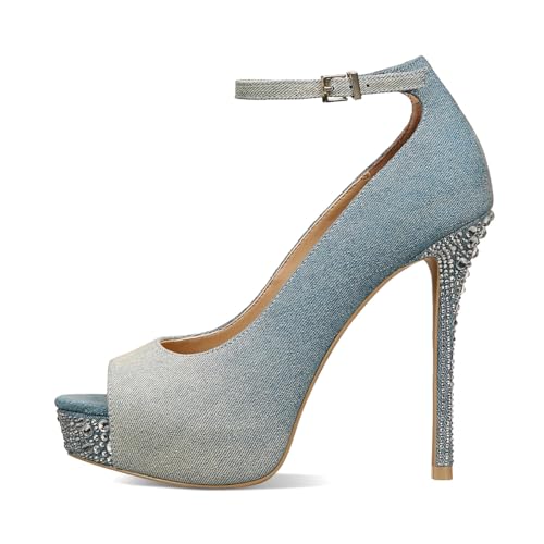 XYD Women Chic Studs Open Toe Platform Heels Ankle Strap Buckled Rhinestone Crystals Pumps Evening Party Event Shoes2