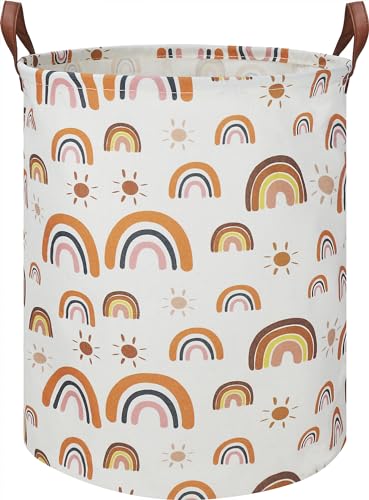Image of CLOCOR Rainbow Laundry Basket,Waterproof Baby Girls Nursery Hamper, Girls' Room Decor,Kids Toys Storage Bin,Gift Basket（Sun Rainbow