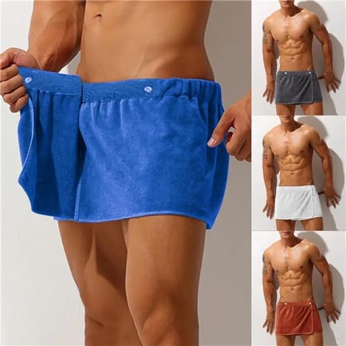 Men's Bathrobes Beach Towels Short Shower Skirts Shower Pants Bath Wrap Spa Sauna Robe Bath Towel(Color:Brown)3