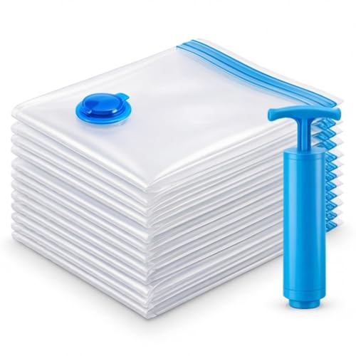 Kit 10 Sacos a Vácuo para Roupas com Bomba Manual 50x60cm – Saco Organizador a Vácuo para Viagem, Mala e Armazenamento, Economiza Espaço