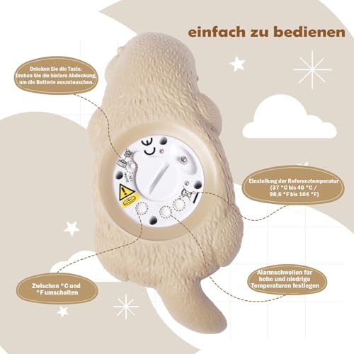 Doli Yearning Baby-Badethermometer, schwimmendes Badespielzeug für Kleinkinder, Badewannenthermometer, in Fahrenheit und Celsius – Seeotter
