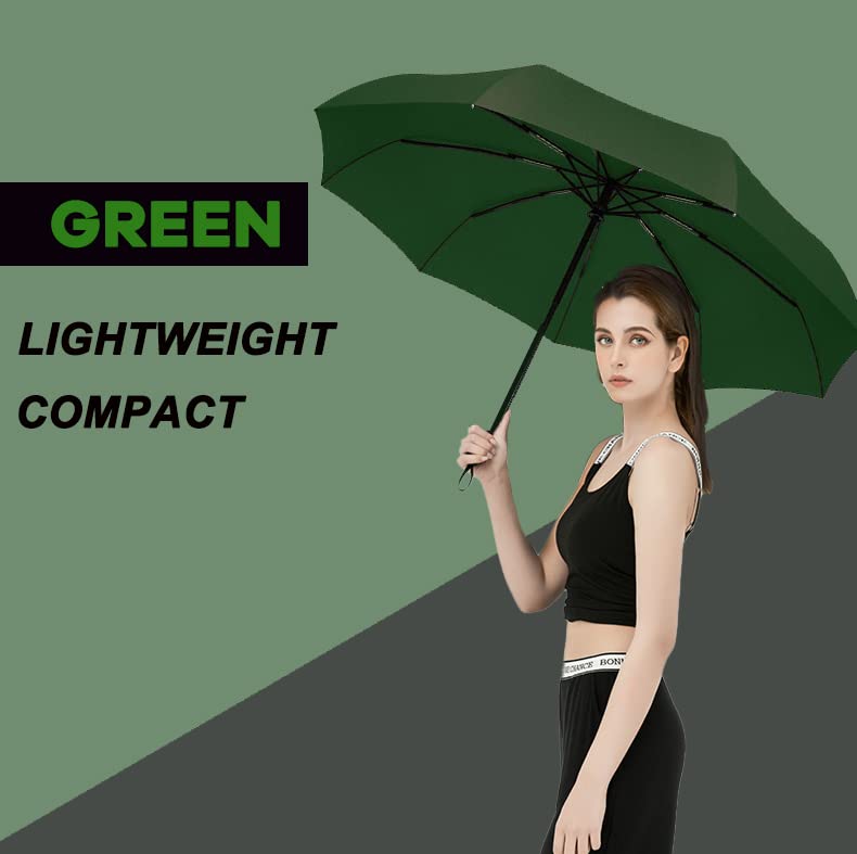 Image of SIEPASA Windproof Travel Compact Umbrella-Automatic Umbrellas for Rain-Compact Folding Umbrella, Travel Umbrella Compact, Small Portable Windproof Umbrellas for Men Women Teenage. (Green)