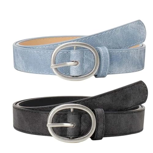 Minimally Designed Blue Women's Belt Oval Silver Needle Buckle Pu Leather Girdle Dress Decorative Accessory Black Waistband4