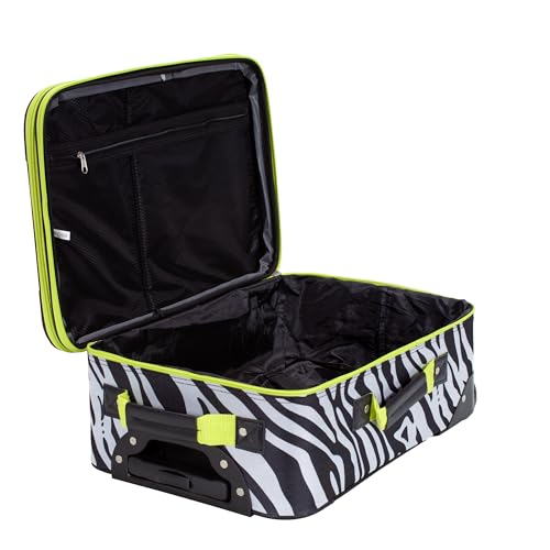 Image of Rockland Fashion Softside 2 Piece Luggage Set, Expandable, (14 inch Tote /19 inch Upright), Lime Zebra