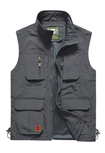 Flygo Mens Casual Lightweight Multi-Pockets Outdoor Work Fishing Travel Photo Vest