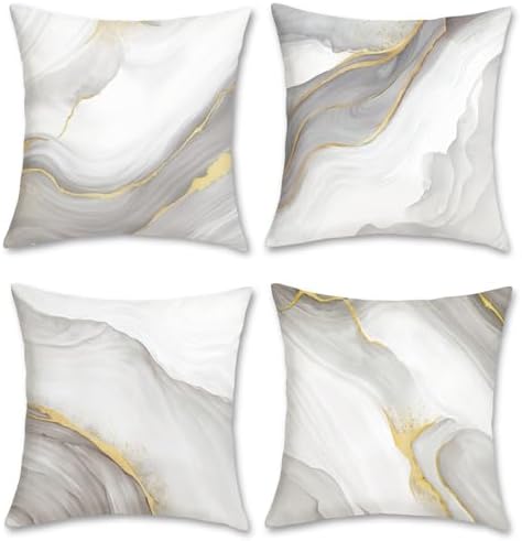 Bonhause Grey Gold Marble Cushion Covers 45 x 45 cm Modern Abstra...