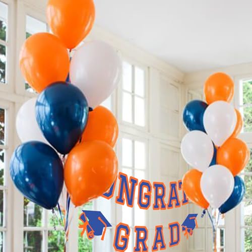 Image of Congrats Grad Banner Graduation Party Banner Decoration Hanging Garland High School College Backdrop Supplies Blue Orange