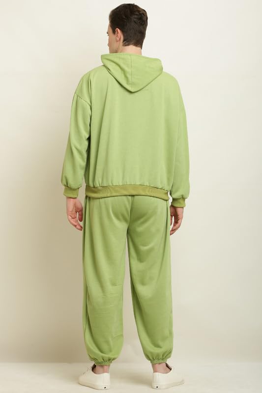 Image of Men's Fleece Long Sleeve Pullover Hoodies Set Full Length Winter Nightwear Pajama and Hoodie Set Tracksuit Gym Suit Night Suit