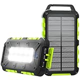 Solar Powerbank 10000mAh PD 15W Tragbares Solar Ladegerät USB C Outdoor Wasserdicht Externer Akku mit LED-Licht und 3 Ausgängen für Tablets Smartphones Outdoor Camping Grün
