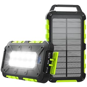 Solar Powerbank 10000mAh PD 15W Tragbares Solar Ladegerät USB C Outdoor Wasserdicht Externer Akku mit LED-Licht und 3 Ausgängen für Tablets Smartphones Outdoor Camping Grün