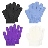 Yuwnd 4 Paar Handschuhe Kinder Winter, Kinderhandschuhe Winter, Warme Strickhandschuhe für Mädchen und Jungen, fingerhandschuhe kinder für Outdoor (Schwarz Weiß Blaugrau Lila)