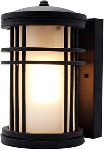 Applique murale étanche en aluminium noir cylindrique avec diffuseur en verre givré