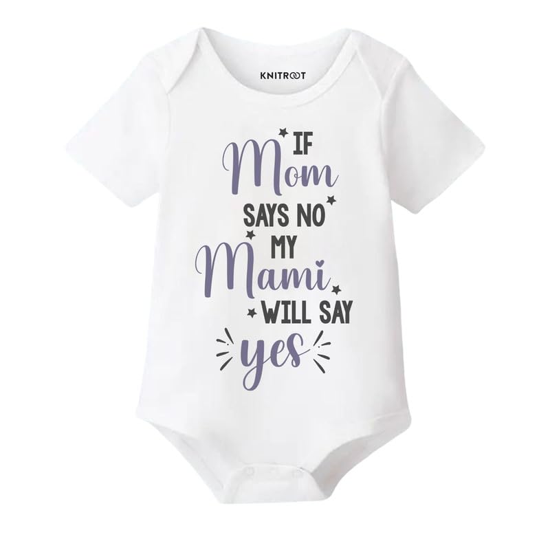 KNITROOT Mom Family Special Onesies, Unisex Baby Kids Cotton Lycra Envelope Neck Half Sleeve Romper, Bodysuit, Sleepsuit, Mom Say No Mami Say Yes, 0-12 Months, Infant Cloths for Boys & Girls