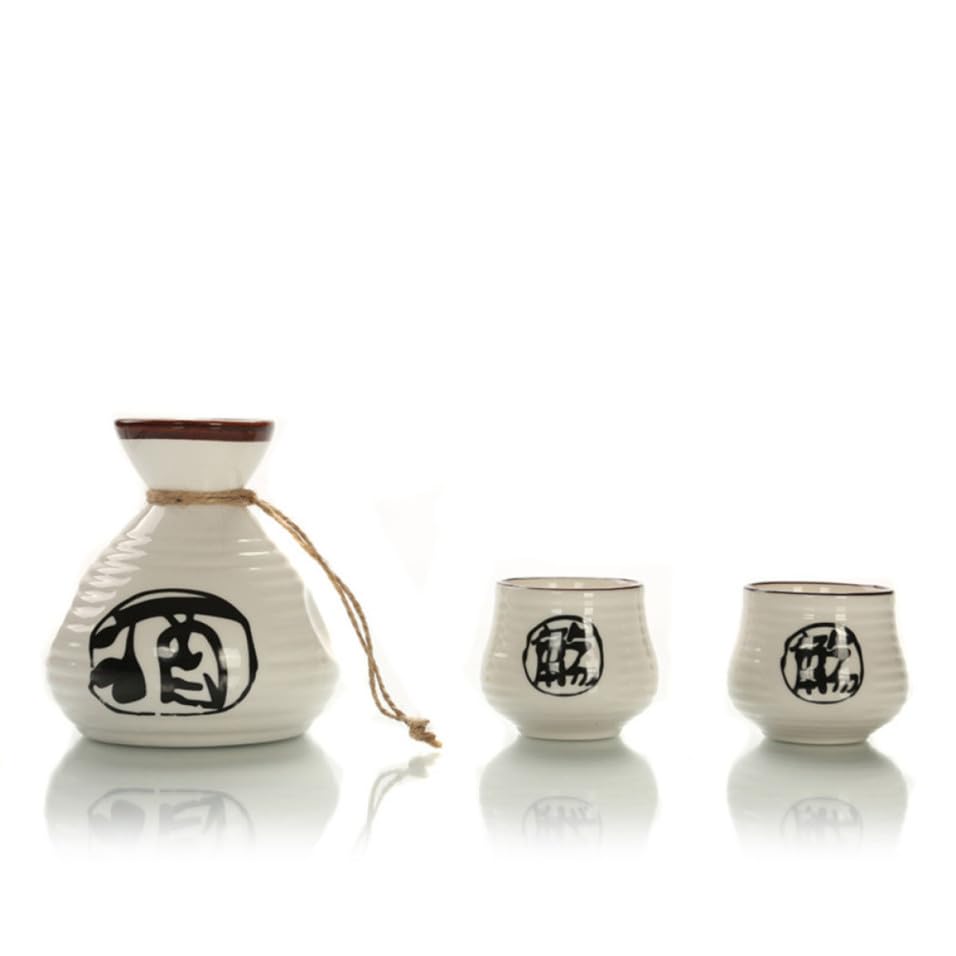Juego de sake japonés de cerámica con botella pequeña de caligrafía kanji para compartir en casa
