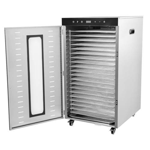 Food Dehydrator, 1700w Dehydrator For Herbs, 20-Tray double-layer Stainless Steel Dehydrator Machine with 360° circulating heating, 86-194? Temperature, Built-In 3 Fans, U-Shaped Heaters, LED