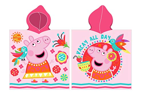 Carbotex Peppa - Poncho de baño para niña, 50 x 115 cm, con capucha, de algodón, color rosa