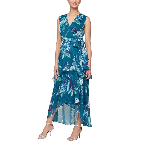 Image of S.L. Fashions Women's Floral Print Hi-Low Hemline Maxi with Asymmetric Tiers, Summer Party, Wedding Guest Dress