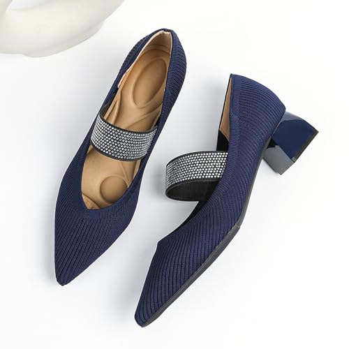 Women's Knitted Chunky Heel Mary Jane Shoes Fashionable Mesh Breathable Elastic Band Work Dress Pumps Suitable for Work Casual Party3