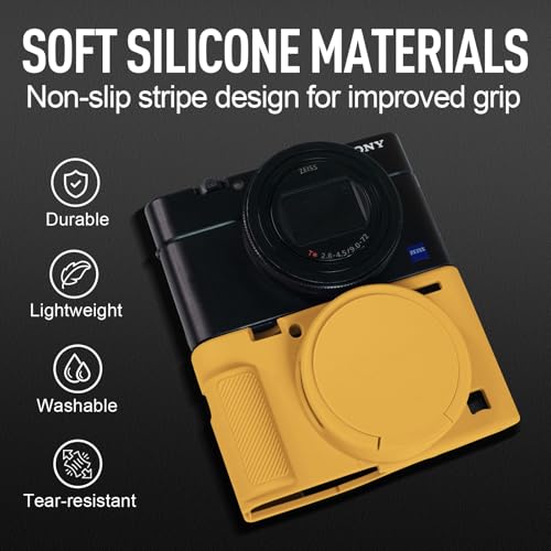 Image of Easy Hood Case for Sony DSC-RX100 IV V VI VII DSLR Camera, Silicone Camera Case Lightweight Soft Carrying Cover with Removable Lens Cover (Yellow)