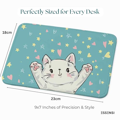 Image of Mouse Pad for Laptop & Desktop | 9x7 Inch Anti-Fray Stitched Edges | Non-Slip Rubber Base | Desk Setup Accessory for Students, Gamers & Professionals (Happy Kitten)