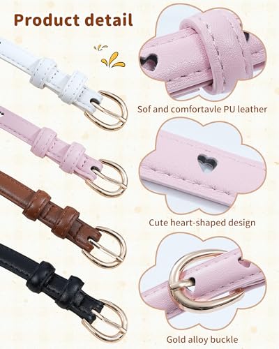image for Kajeer Girls Belt 4/3 Pack, kids Leather Belt Unlimited Adjustment Cut