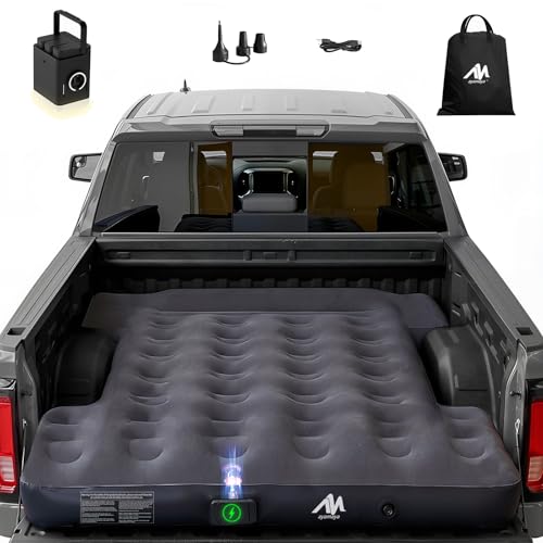 AYAMAYA Truck Bed Air Mattress with Built-in Cordless Rechargeable Pump Inflatable Mattress with Pillow for 6-6.5ft Full Size Short Truck Beds Portable Pickup Airbed for Outdoor Camping Road Trip