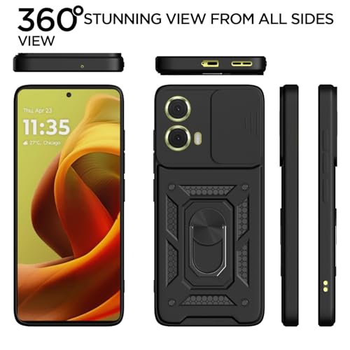 Image of Pikkme D10 Tough Armor Bumper Case | 360 Protection Case | Sliding Camera Shield Cover & Ring Holder Stand Back Cover for Moto G85 5G (Black)