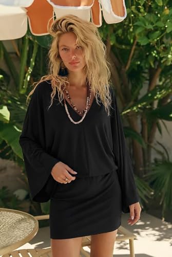 Image of MAKABO Women's Summer V Neck Mini Dresses Batwing Sleeve Y2k Sexy Casual Date Night Outfit