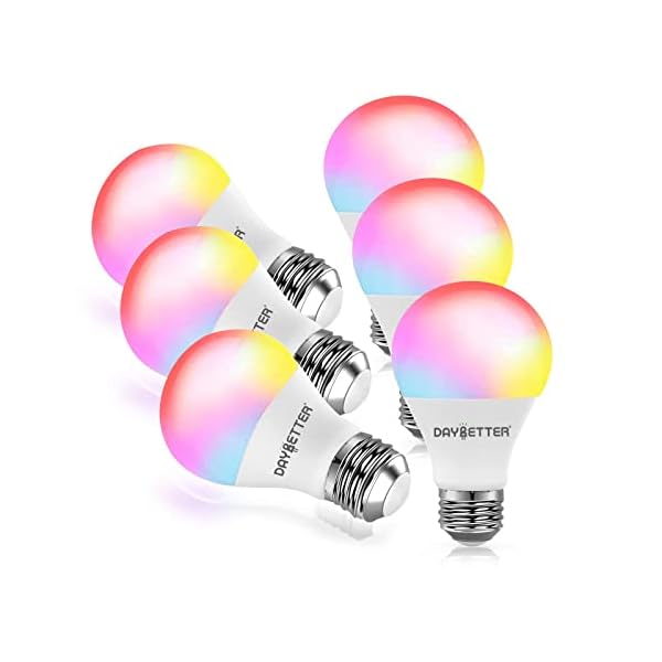 DAYBETTER Smart Light Bulbs, RGBCW Wi-Fi Color Changing Led Bulbs Compatible with Alexa & Google Home Assistant, A19 E26 9W 800LM Multicolor Bulb, No Hub Required, 6 Pack