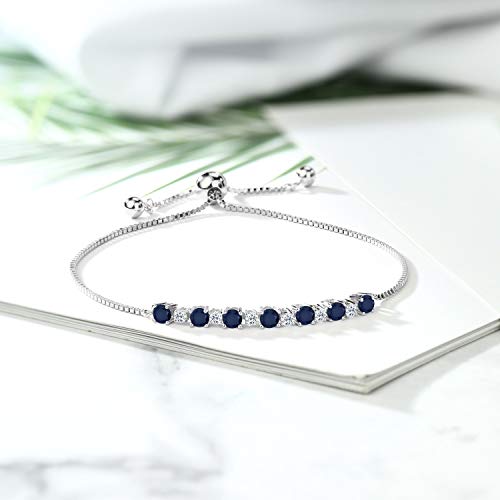 Gem Stone King 925 Sterling Silver Blue Sapphire and White Topaz Tennis Bracelet For Women (1.34 Cttw, Gemstone Birthstone, Fully Adjustable Up to 9 Inch)4