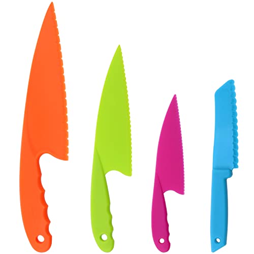 Aylifu 4 Sets Children's Plastic Fruit Knife Children's Cooking Nylon Knife Four-Piece Set,Suitable For Fruit, Bread, Cake, Salad, Lettuce Knife (4 Colors) #TOP16