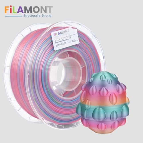 Image of FILAMONT Premium Shiny Silk PLA 3D Printer Filament 1.75mm 1kg Spool, Smooth High-Detail Printing with Silky Gloss Finish - (Silk Candy Rainbow)