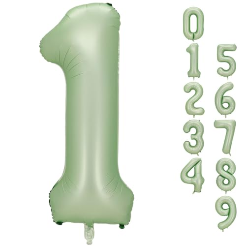 Azinoo 40 inch Sage Green 1 Number Balloons， Foil Number 0-9 Large Number for Birthday Party Supplies Decorations，Baby Showers, Princess Celebrations ，Women's Anniversaries, Sage Green 1