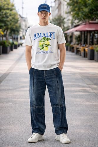 Image of Ben Martin Blue Men Jeans || Baggy Fit Denim Pants for Man || Loose Wide Leg Streetwear Jeans: || Panelled Designer Jins || Stretchable Cotton Casual Wear Pants Men: