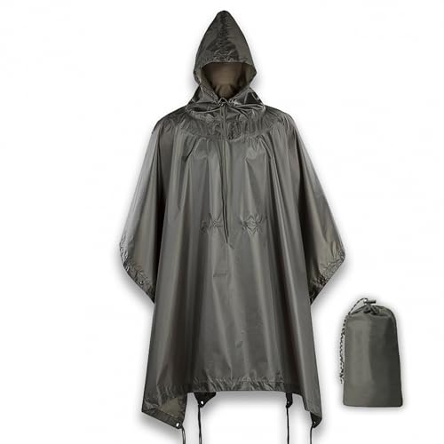 M-Tac Poncho Regenponcho mit Kapuze – 100% Nylon Rip-Stop, Leichtes und Atmungsaktives Outdoor-Schutzhorn, Universelles 3-in-1 Design für Regen, Markise und Notunterkunft, Kompakter Schutz, Olive