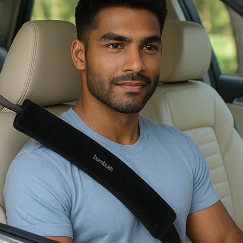 Image of Car Seat Belt Shoulder Pads (Pack of 2) Car Safety Belt Soft Pad Cover for Comfortable Driving, Universal Fit for All Cars and Backpack (Black Color, 12 Inch Length)