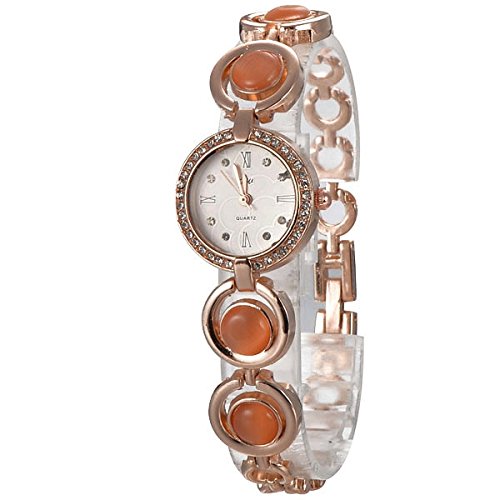 JW Beautiful Round Dial Women's Bangle Watch with Diamond and Opal Decoration - Beige