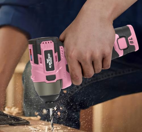 Image of 17V Brushless Screwdriver, 140Nm Cordless Impact Driver Set with 3 Adjustable Speed, 2 Batteries and Led Work Light (Pink)