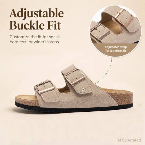JALIRO Women's Cork Sandals, Suede Upper, Double Buckle, Arch Support & Non-Slip for Summer Wear, Light Grey, size 11 - image 7
