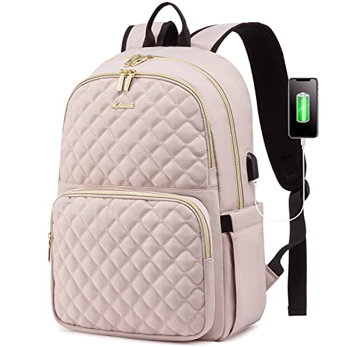 LOVEVOOK-Laptop-Backpack-for-Women-Quilted-Laptop-Bag-Travel-Backpack-Purse-With-Anti-Theft-Zipper-Stylish-156-Inch-Work-Computer-Bags-College-School-Bookbag-with-USB-Charging-Port-Nude-Pink
