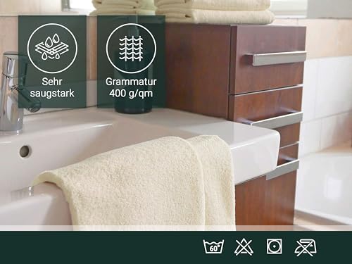 Foto von ZOLLNER 6er Set Handtücher in 50x100 cm - saugstarke und weiche Badetücher in beige - mit praktischem Aufhänger - waschbar bis 60°C - Baumwolle - Hotelqualität