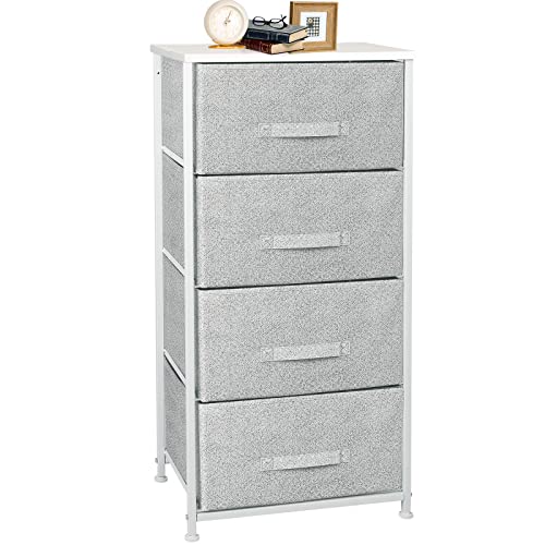 Connoo 4 Drawer Fabric Dresser Storage Tower, Dresser Chest For Bedroom, Organizer Unit For Closets Bedroom Nursery Room Hallway, Wood Top, Gray White #TOP21