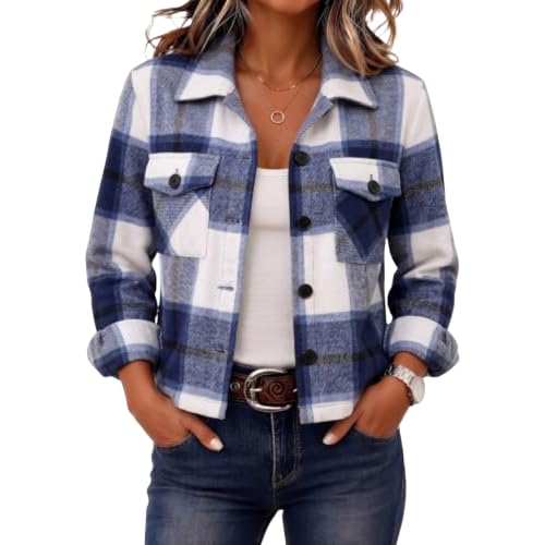 Elneeya Crop Jackets for Women Plaid Vintage Button Up Collared Fall Coats - image 1