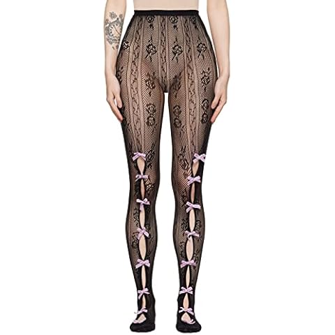 Mubineo Women Fishnet Stockings Lace Socks High Waist Tights Cutout Bowknot Stockings Lingerie Pantyhose (Black25 , One Size ) Cover