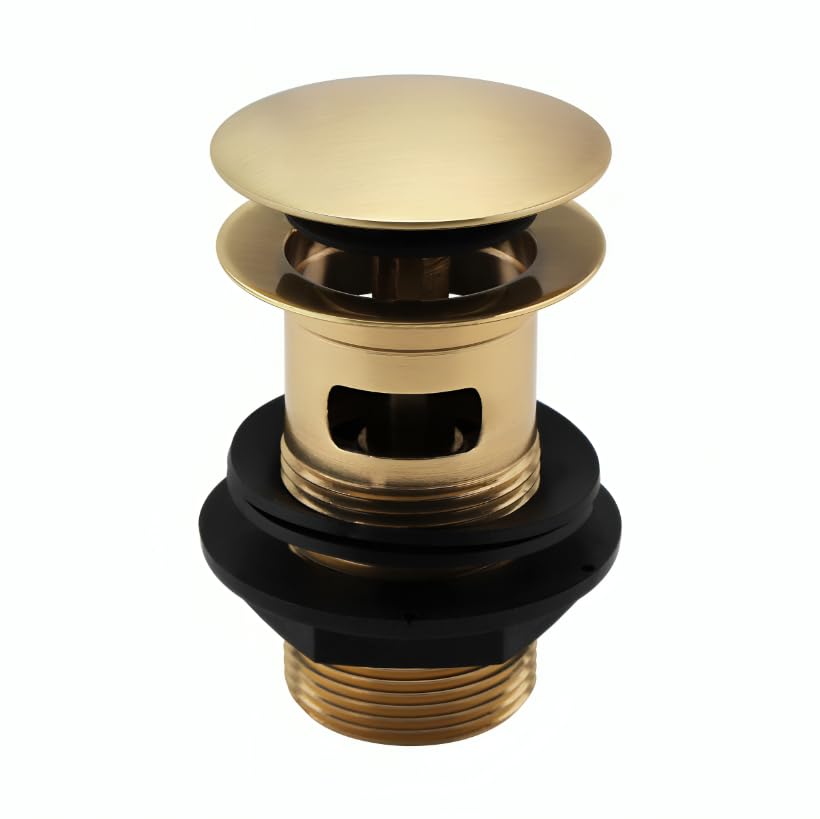 Brushed Brass Round Click Clack Slotted Basin Waste
