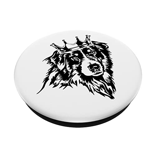 Funny Australian Shepherd with crown herder dog mom PopSockets Swappable PopGrip, Black - Image 2