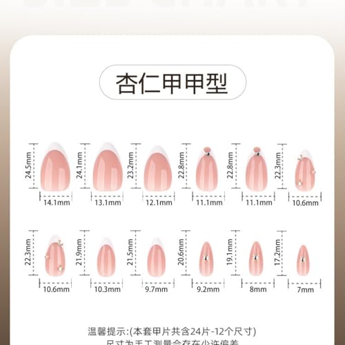 Image of White Press on Nails French Tip Fake Nails with Rhinestone Design Star Nail Press ons Medium Almond Stick on Nail Glossy Full Cover for Women Manicure 24Pcs