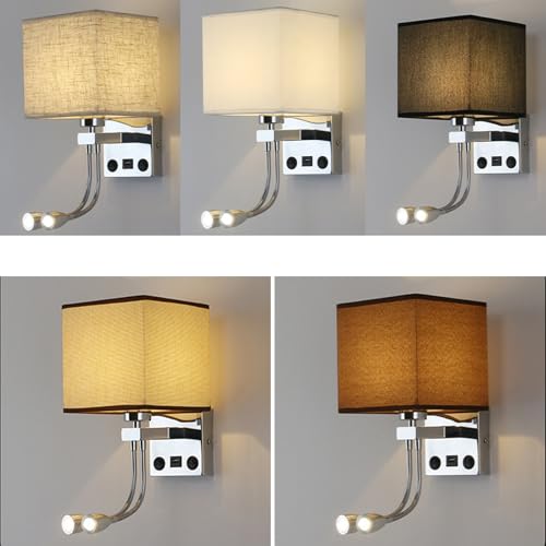 Apliques de pared E27 interior beige con interruptor doble y puerto USB para salon 6