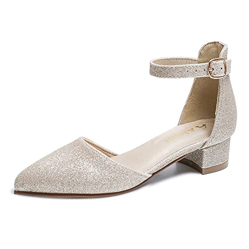 Amoji Girls High Heels Kid Ankle Strap Dress Shoes Wedding Party for Little Kid Big Kid 412 5 Big Kid Gold